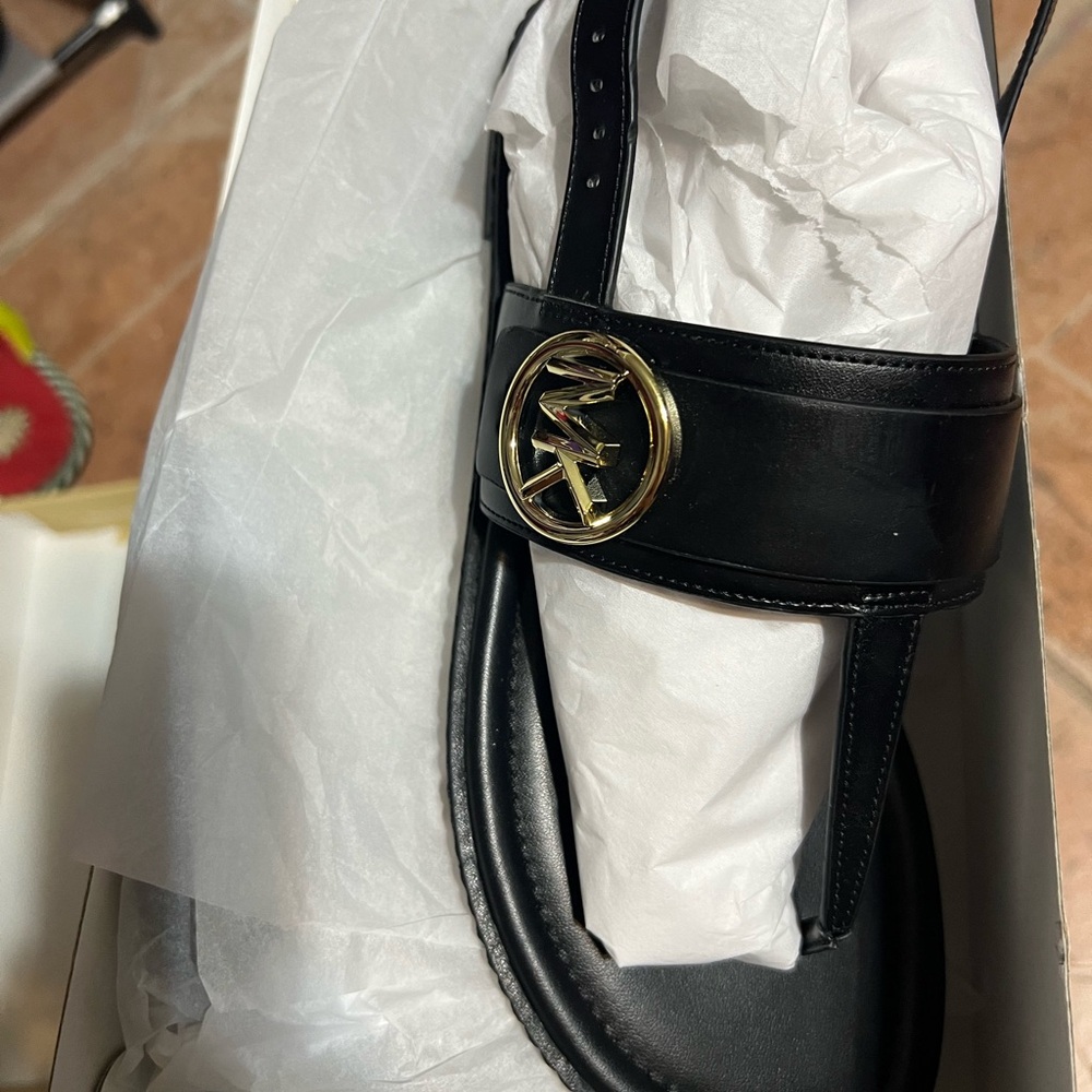 Michael Kors Black Sandals with Gold Logo